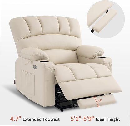 MCombo Power Lift Recliner Chair for Elderly, Lift Chair with Heat and Massage, Extra Wide Lift Recliner for Big People, Faux Leather R7096 (Medium-Wide, Cream White)