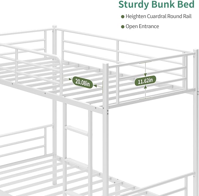 Bunk Bed,Twin Over Twin Bunk Beds for Kids Teens Adults,Heavy Duty Metal Slats Bed Frame with Ladders and Guardrail,400 lbs Capacity,No Spring Box Required,White