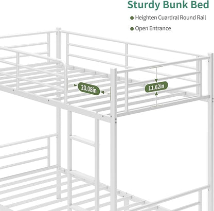 Bunk Bed,Twin Over Twin Bunk Beds for Kids Teens Adults,Heavy Duty Metal Slats Bed Frame with Ladders and Guardrail,400 lbs Capacity,No Spring Box Required,White