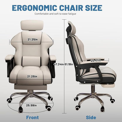 Executive Computer Chair Home Office Desk Chair,Adjustable Angle, Ergonomic Adjustable Height PU Leather Chairs with Cushions Armrest for Long Time Seating-High Office Chair with Footrest