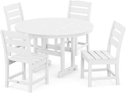 POLYWOOD Lakeside 5-Piece Outdoor Dining Set, Recycled HDPE Plastic Patio Furniture, Bistro Table and 4 Chairs, All-Weather Fade Proof, White, Made in USA