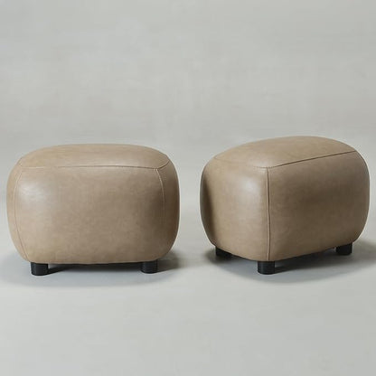KINWELL 23" Wide Faux Leather Upholstered Ottoman Set of 2, Mid-Century Modern Living Room Footrest with Soft Padded Seat, Footstool for Bedroom, Entryway or Living Room, Khaki