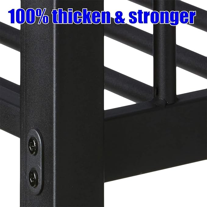 Higher Quality & Stronger Heavy Duty Industrial Style Metal Queen Over Queen Bunk Bed, Thickened More Stable Black Steel Bunkbed (Easier to Assemble)