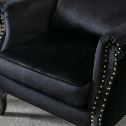chairus Mid-Century Modern Accent Chair Comfy Tufted Single Sofa Chair Wingback Armchair with Pillow for Club, Living Room, Bedroom - Velvet, Black
