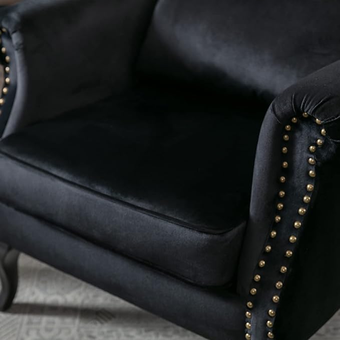chairus Mid-Century Modern Accent Chairs Set of 2, Comfy Tufted Single Sofa Chair Wingback Armchair with Pillow for Club, Living Room, Bedroom - Velvet, Black