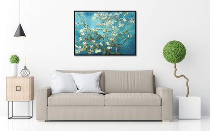 Wieco Art Framed Art Almond Blossom Floral Canvas Prints of Van Gogh Famous Oil Paintings Reproduction Flowers Pictures on Canvas Wall Art for Bedroom Home Decorations Black