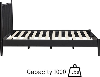 NTC Inno Wooden Bed Frame with Headboard, Solid Oak and Rubber Wood Foundation with Silent Slats and Wood Central Supports, 1000 Lb Capacity, Effortless Assembly, Queen - Burnt Black