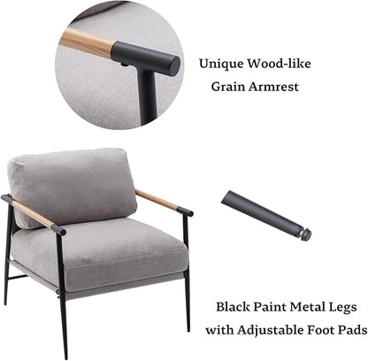 LukeAlon Mid-Century Chenille Accent Chair, Ultra Soft Living Room Chair with Metal Legs Modern Armchair Lounge Chair Upholstered Comfy Leisure Chair for Bedroom Reception Area Reading Room, Grey