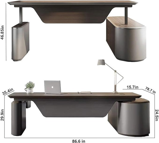SAINTCY Large Executive Office Desk with File Cabinet, 86.6 Inch Sit & Stand L Shaped Executive Desk, Adjustable Luxury Office Desks for Boss, Business Owners, Managers and Supervisors Return Right