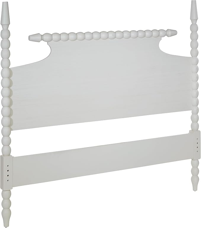 OSP Home Furnishings Spindle Design Cottage Style Headboard, 63.5 x 58.75 inches, Sandcastle Antique White Finish, Queen Size