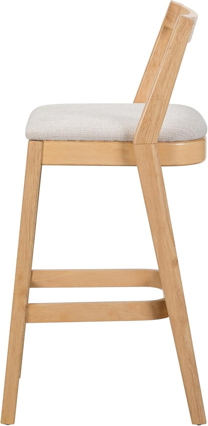 Christopher Knight Home Yone Counter Height Bar Stools Set of 2, Comfy Fabric Upholstered Bar Stool for Kitchen Island, Wooden Dining Room Chair, Barstools with Footrest/Backrest, Beige + Natural