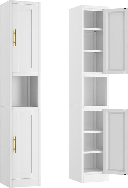 Tall Narrow Storage Cabinet 66.93" H Tall Bathroom Cabinets Metal Pantry Cabinet, 4 Adjustable Shelves for Kitchen, Home Office, Living Room, Dinning Room (11.8 inches Wide White)
