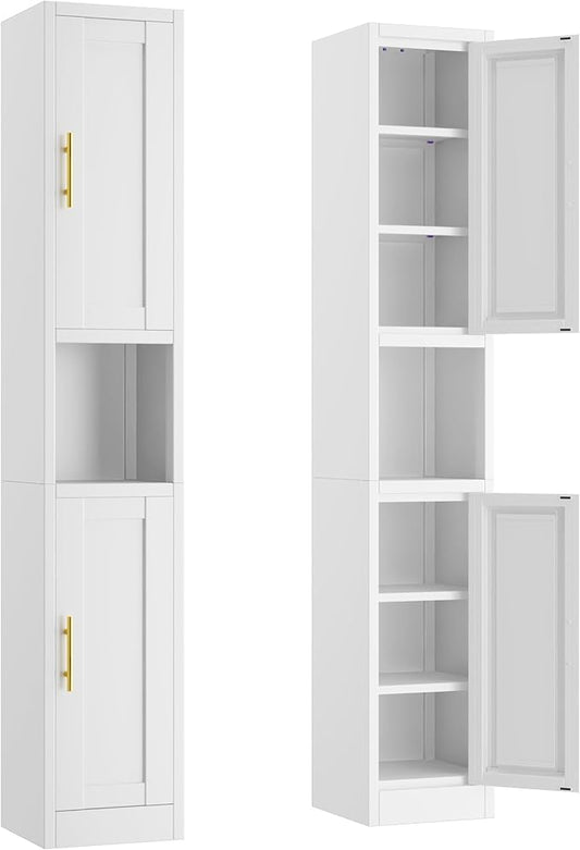Tall Narrow Storage Cabinet 66.93" H Tall Bathroom Cabinets Metal Pantry Cabinet, 4 Adjustable Shelves for Kitchen, Home Office, Living Room, Dinning Room (11.8 inches Wide White)