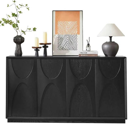 LKTART 59" Sideboard Buffet Cabinet Retro Accent Storage Cabinet with Magnetic Door Latches Adjustable Shelf for Living Room Kitchen(Black)