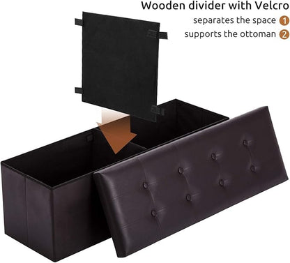 YOUDENOVA 43 Inches Folding Storage Ottoman Bench, Ottoman for Bedroom Living Room and Hallway, 120L Chest Footrest Seat with Divider, Brown
