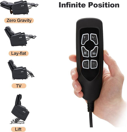 Triple Motor Power Lift Recliner Chair with Adjustable Lumbar Support, Lay Flat Recliner for Elderly, Breathable Black Lift Chair Leather Recliner, Massage & Heating, USB Ports, Cup Holders