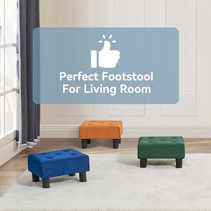 Poofzy Small Foot Stool Ottoman, Velvet Ottoman Foot Rest with Legs, Rectangle Foot Rest for Couch, Footstools and Ottomans Small for Living Room and Entryway (Green)