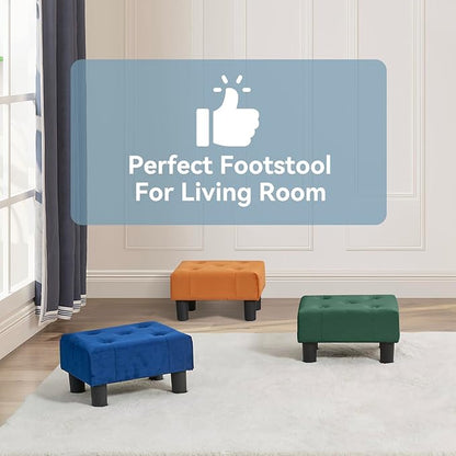 Poofzy Small Foot Stool Ottoman, Velvet Ottoman Foot Rest with Legs, Rectangle Foot Rest for Couch, Footstools and Ottomans Small for Living Room and Entryway (Green)