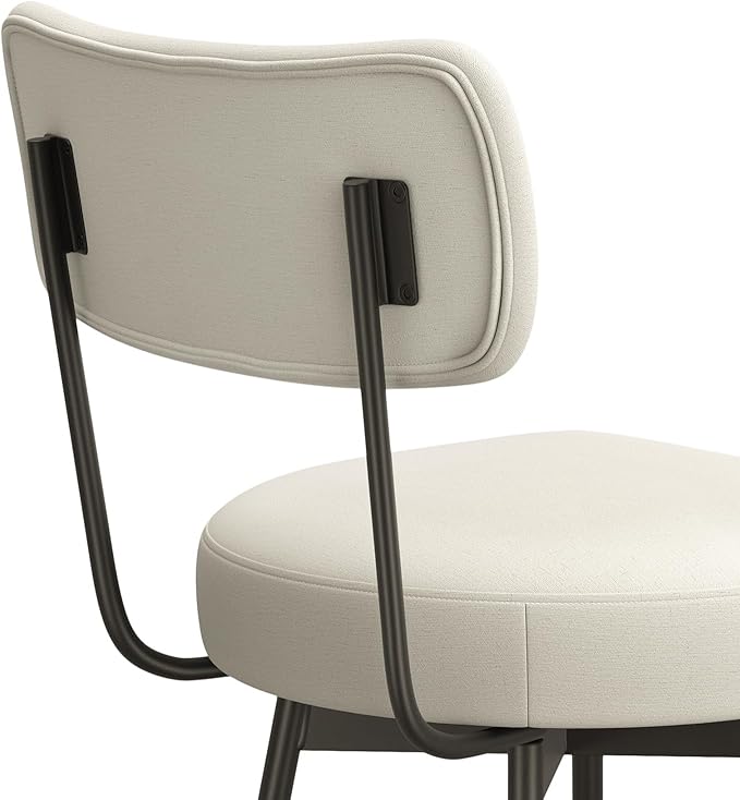SIMPLIHOME Giselle Swivel Bar Stools (Set of 2) - 29 inch Seat Height Upholstered Metal Chairs in Natural Polyester Linen, Contemporary Seating for Kitchen or Bar with Cushioned Seat and Back