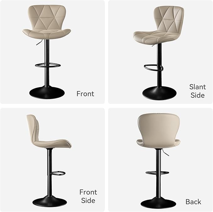 Bar Stools Set of 2,Adjustable Swivel Barstools, Faux Leather Bar Chairs,Upholstered Counter Height with High Backrest for Kitchen Island,Khaki