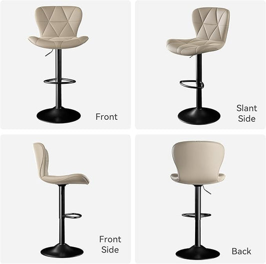 Bar Stools Set of 1,Adjustable Swivel Barstools, Faux Leather Bar Chairs,Upholstered Counter Height with High Backrest for Kitchen Island,Khaki