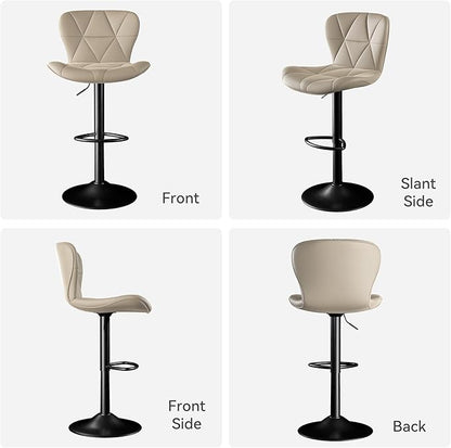 Bar Stools Set of 4,Adjustable Swivel Barstools, Faux Leather Bar Chairs,Upholstered Counter Height with High Backrest for Kitchen Island, Khaki