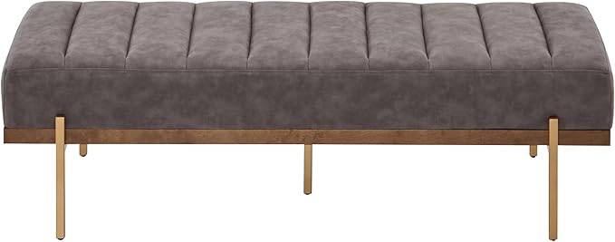 Christopher Knight Home Neapo Bench Ottoman, Rectangular Ottoman, Spacious Seating Chair, Upholstered Footstool, Tufted Bench with Gold Legs for Bedroom Living Room Entryway Hallway, Grey+Gold