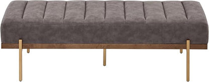 Christopher Knight Home Neapo Bench Ottoman, Rectangular Ottoman, Spacious Seating Chair, Upholstered Footstool, Tufted Bench with Gold Legs for Bedroom Living Room Entryway Hallway, Grey+Gold