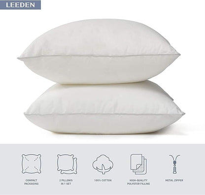 Leeden 24 x 24 Pillow Inserts (Set of 2) - Throw Pillow Inserts with 100% Cotton Cover - 24 Inch Square Decorative Pillows for Sofa, Couch, Bed and Home Decor