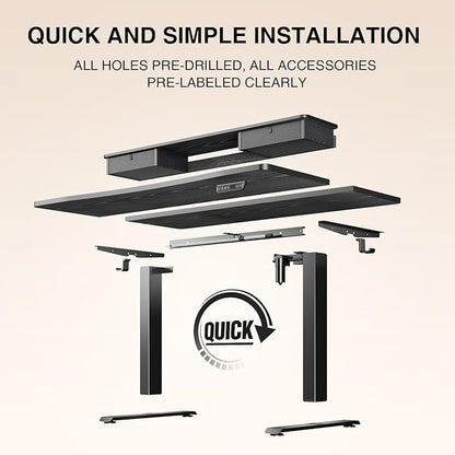 Veken 47.2"×27.6" Standing Desk with Storage Drawers, Adjustable Height Computer Table with Monitor Shelf, Home Office Desk for Study, Gaming, Workstation, Black