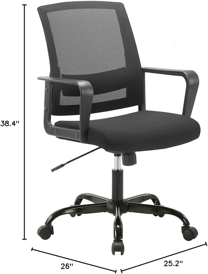 CLATINA Ergonomic Desk Chair, Mid Back Mesh Computer Chair with Lumbar Support and Armrest, Height Adjustable Swivel Chair for Home Office, Black (1PK)