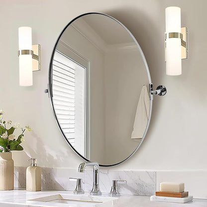 ANDY STAR Oval Bathroom Mirror, 24" x 36" Chrome Stainless Steel Metal Frame Vanity Mirror for Over Sink with Adjustable Tilting Design, Pivoting Mirror for Modern Wall Decor
