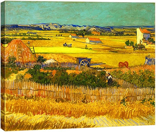 Wieco Art Harvest at La Crau with Mont majour Canvas Prints Wall Art by Van Gogh Famous Oil Paintings Reproduction Classic Rural Pictures for Home Decorations Modern Abstract Landscape