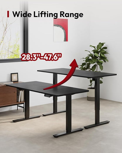 SANODESK Standing Desk Height Adjustable Electric Stand up Desk 63x28 Inches Sit Stand Home Office Desk with Splice Board, Black Frame/Black Top