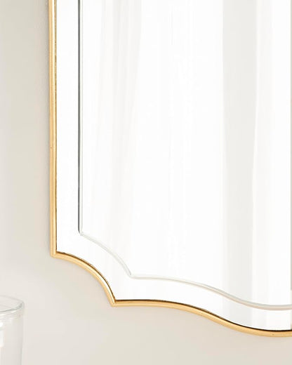 Kate and Laurel Hollyn Glam Scalloped Rectangle Wall Mirror; 24 x 36; Gold; Modern Scallop Mirror with Engraved Border for Bathroom Mirror for Over Sink or Fireplace Mantel Mirror