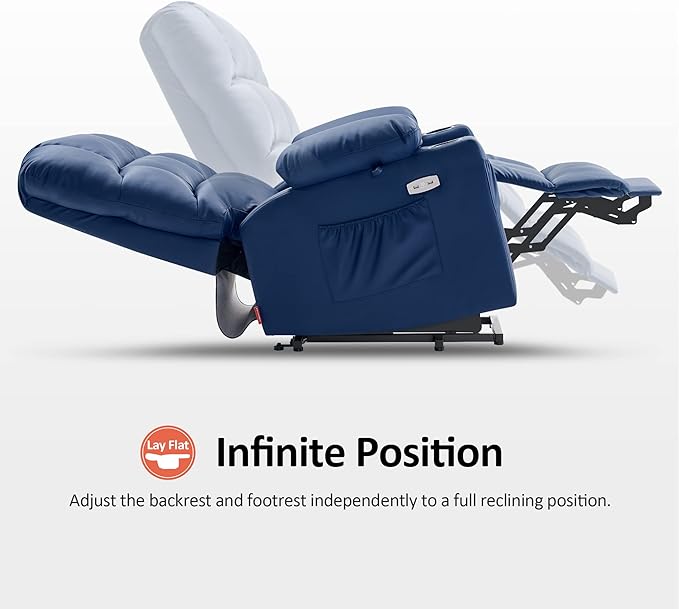 MCombo Large Dual Motor Power Lift Recliner Chair for Elderly, Massage and Heat, Lay Flat, Zero Gravity, Home Button, USB Port, Faux Leather 7680 (Navy Blue, Large)