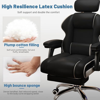 Executive Computer Chair Home Office Desk Chair,Adjustable Angle, Ergonomic Adjustable Height PU Leather Chairs with Cushions Armrest for Long Time Seating-High Office Chair with Footrest
