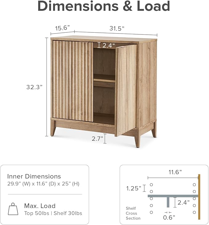 mopio Brooklyn Storage Cabinet, Modern Farmhouse Entryway Accent Cabinet, Buffet Sideboard, Credenza, Wood Modular Cabinet with Doors & Shelf, Fluted Panel (Oak Wave Fluted Cabinet, Set of 3)