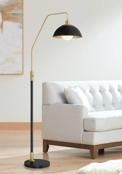Possini Euro Design Baltar Modern 68 1/2" Tall Standing Floor Lamp Curved Arc Dimmable Black Gold Metal Brass Finish Living Room Bedroom House Reading Office Home Decor Entryway Dining Dome Shade