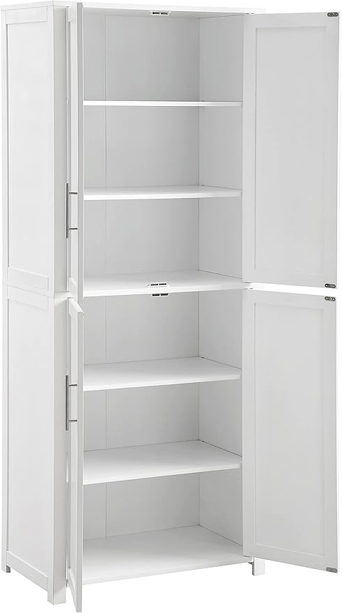 Crosley Furniture Savannah Tall Pantry Storage Cabinet with Shelves, Kitchen, Dining, or Laundry Room, White