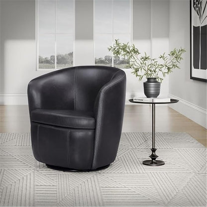 Pemberly Row Vintage Onyx Italian Leather Swivel Club Chair 2 Pack