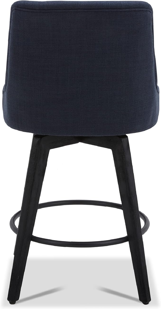 Watson & Whitely Counter Height Bar Stools, Performance Fabric Upholstered Modern Swivel Barstool with Back, Solid Wood Legs, 26" H Seat, Insignia Blue