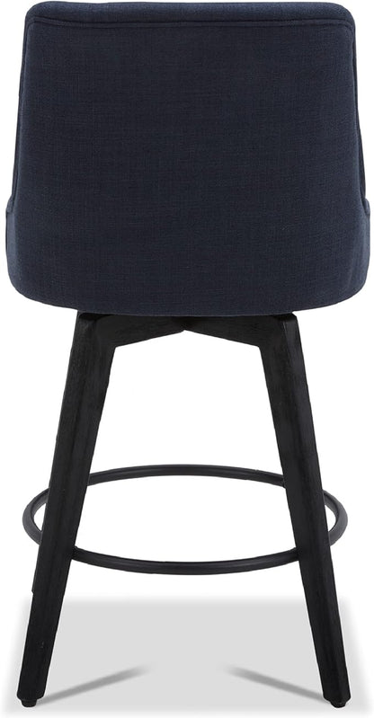 Watson & Whitely Counter Height Bar Stools, Performance Fabric Upholstered Modern Swivel Barstool with Back, Solid Wood Legs, 26" H Seat, Insignia Blue