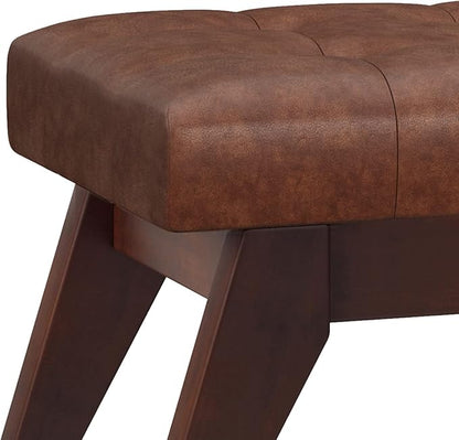 SIMPLIHOME Draper 40 inch Wide Mid Century Modern Rectangle Tufted Ottoman Bench in Distressed Saddle Brown Vegan Faux Leather, Assembled, For the Living Room and Bedroom