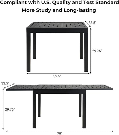 Grand patio 5-Piece Outdoor Dining Set for 4 with 1 Rectangle Expandable Table for 4-6 Person, Metal Woven Wicker Swivel Patio Chairs with Thickened Cushions for Yard, Poolside (Black)