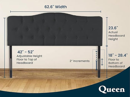 Naomi Home Cassandra Queen Tufted Headboard, Upholstered in Durable Linen Fabric – Premium Foam Cushioning, Adjustable Height, Floating Wall or Bed Frame Mount, Compatible with Adjustable Beds