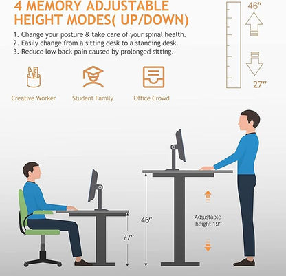 Electric Adjustable Standing Desk with Wheels, 63'' x 24''Sit Stand Desk with Dual Crossbeam Structure and Mouse Pad, 27''-46'' Lifting Range Table with Ergonomic Arc Desktop (Black Arc)