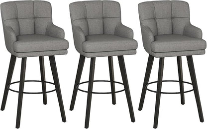 360°Swivel Counter Height Bar Stools with Back, 30 inch Solid Wood Legs, Bar Stool Modern Kitchen Island Chairs, Fabric (Mid-Grey- Fabric, 30" H- Set of 3)