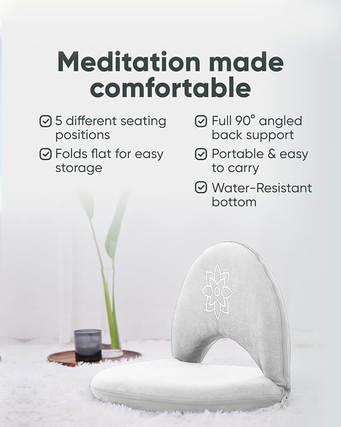 Mindful Modern Meditation Chair | Adjustable Floor Chair with Back Support | Padded Floor Seat for Posture Support and Comfort | Portable Folds Flat for Storage | Indoor/Outdoor Use | Classic White