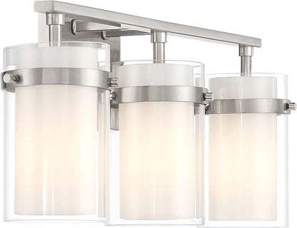 Possini Euro Design Kazran Modern Wall Light Brushed Nickel Slender Hardwire 21 1/4" 3-Light Fixture Frosted White Glass Shade for Bedroom Bathroom Bedside Vanity Living Room Mirror Hallway Dining